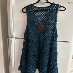 50% Sunday
 Teal  Mohair like Sleeveless Top 
with Button Detail Size L